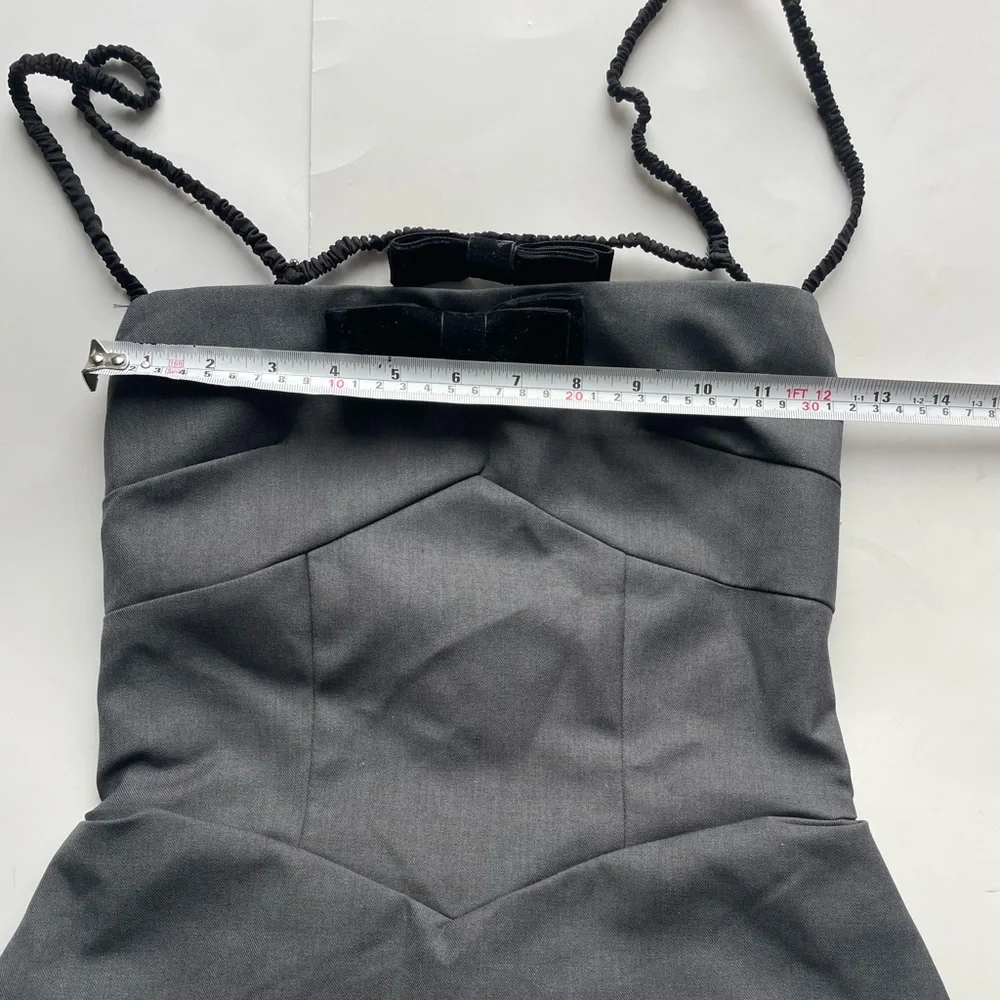 Backless Bow Detail Mini Dress – Charcoal Grey Structured Party Dress - Picture 5 of 7